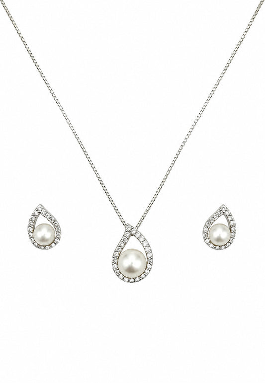 PARURE ARGENT RHODIE - PERLE DE CULTURE - ZIRCONIA