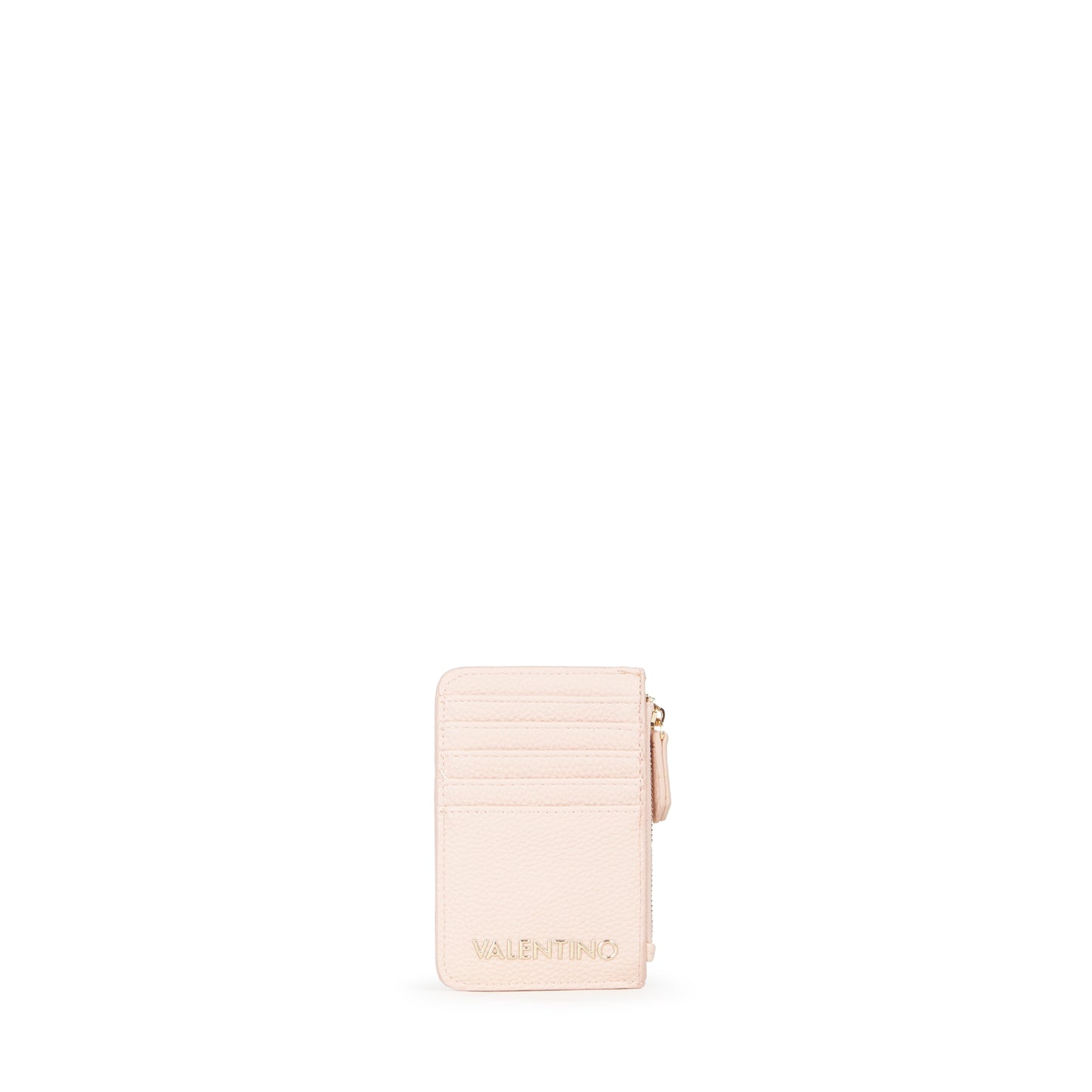 Porte-cartes femme zippé rose poudré grainé
