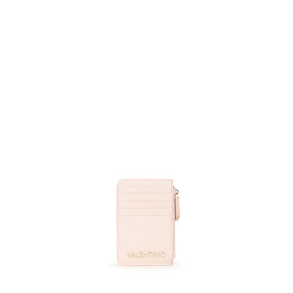 Porte-cartes femme zippé rose poudré grainé