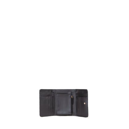 Portefeuille femme cuir grainé noir compact triptyque