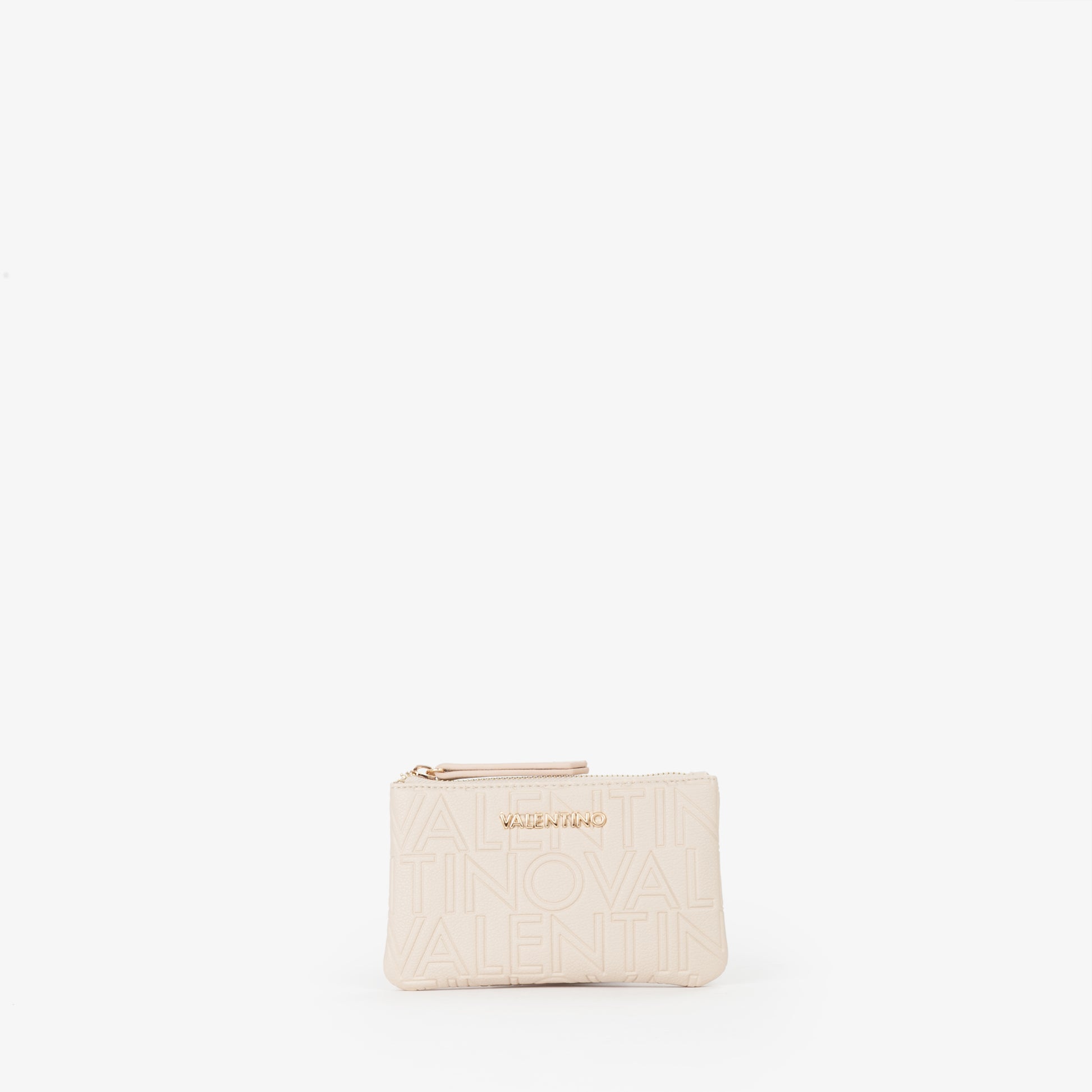 Pochette femme écru logo embossé zippée avec porte-clés