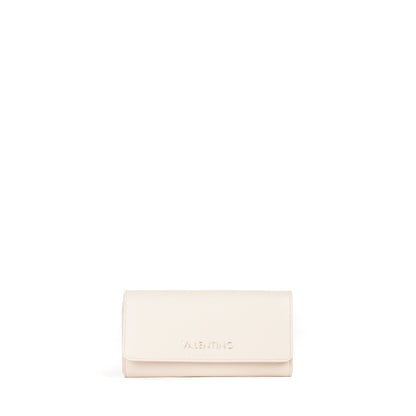 Portefeuille femme écru aspect lisse fermeture clapet