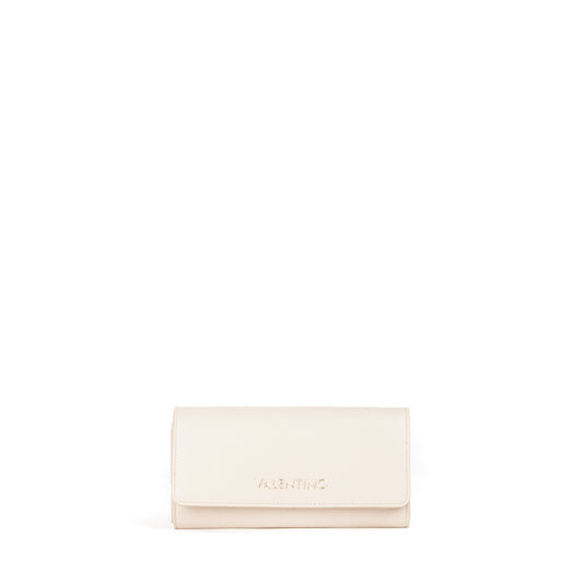 Portefeuille femme écru aspect lisse fermeture clapet