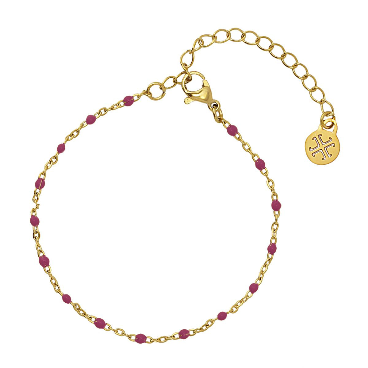 Bracelet femme acier doré chaîne perles émail violet
