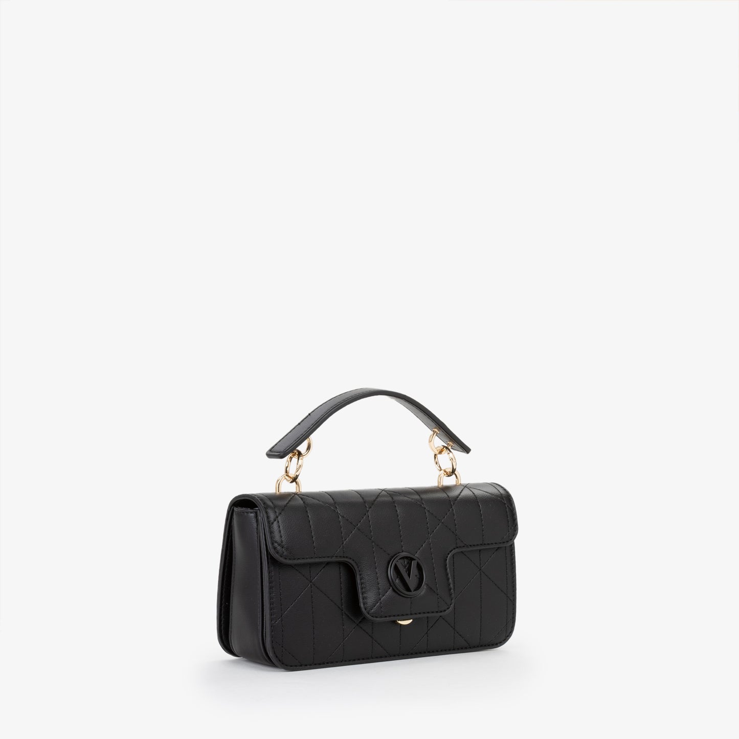 Sac main femme cuir matelassé noir fermoir doré