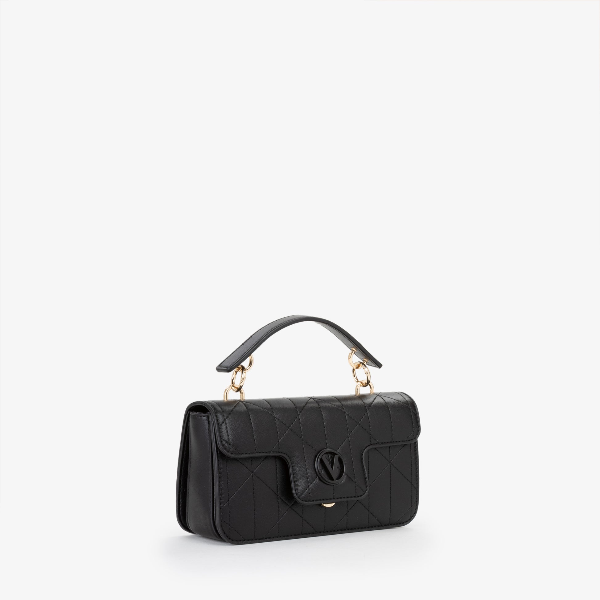 Sac main femme cuir matelassé noir fermoir doré
