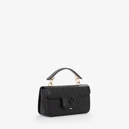 Sac main femme cuir matelassé noir fermoir doré