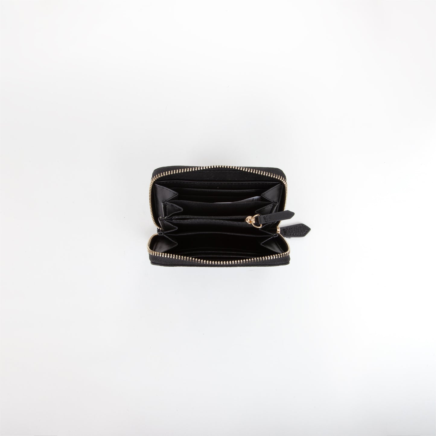 Portefeuille femme zippé noir grain doré