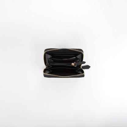 Portefeuille femme zippé noir grain doré
