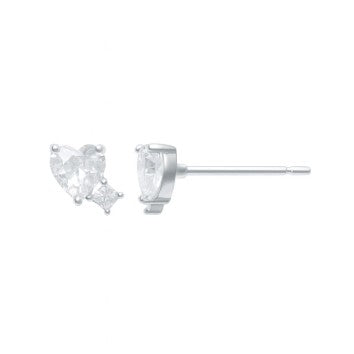Clou d'oreille femme argent rhodié cœur zirconia