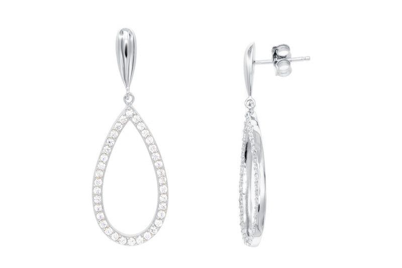 BOUCLES D'OREILLES ARGENT RHODIE - PENDANTE - ZIRCONIA