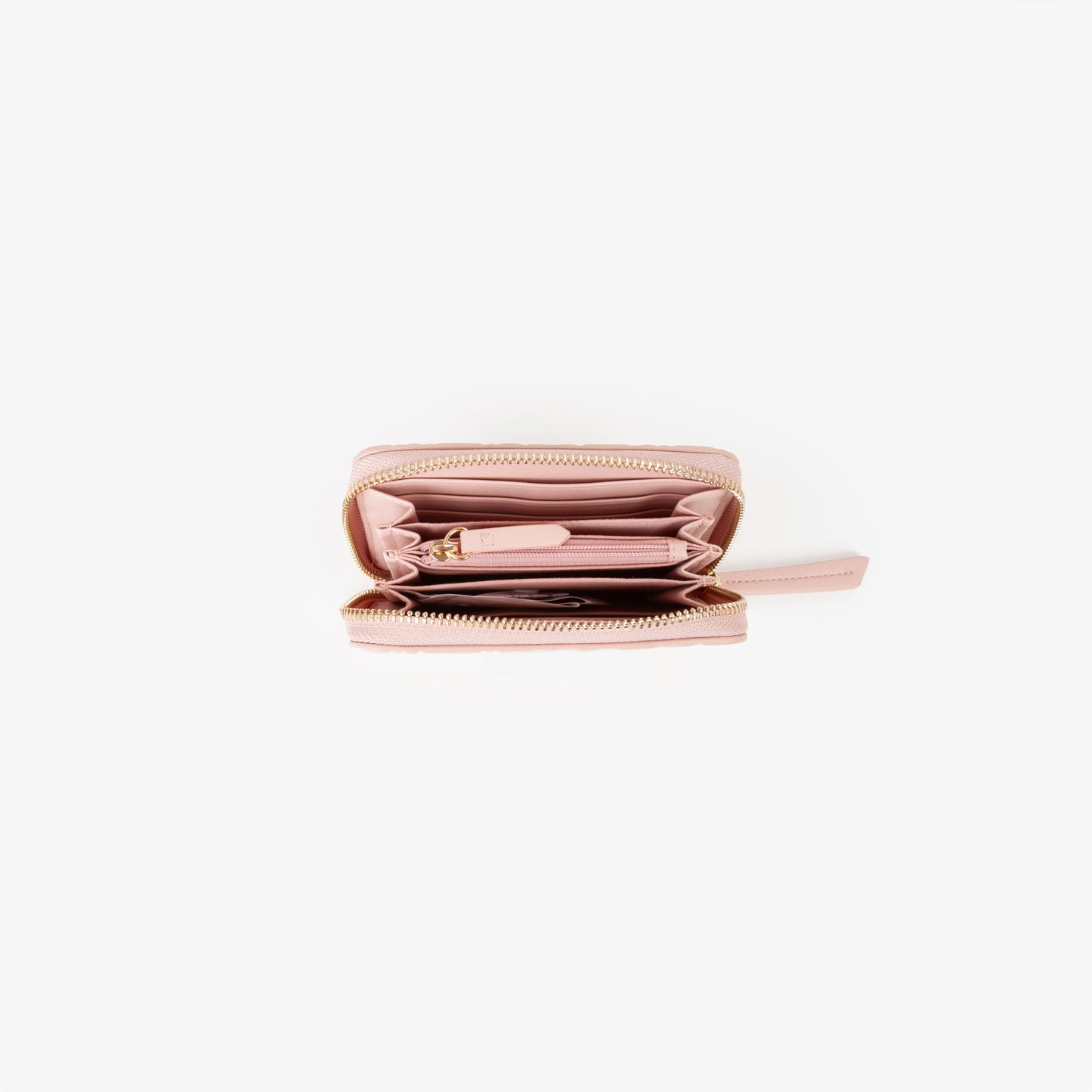 Portefeuille femme zippé rose motif logo embossé