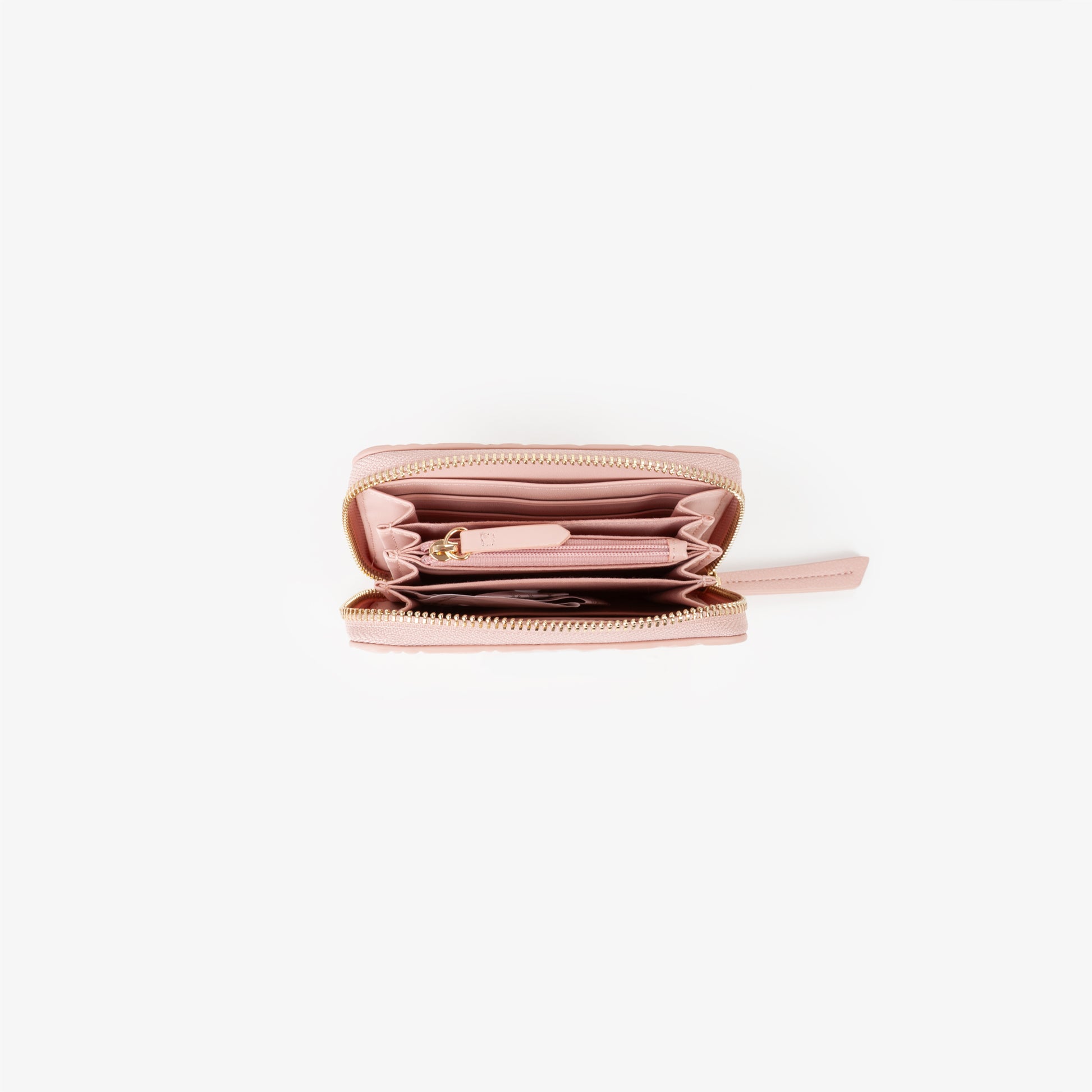 Portefeuille femme zippé rose motif logo embossé