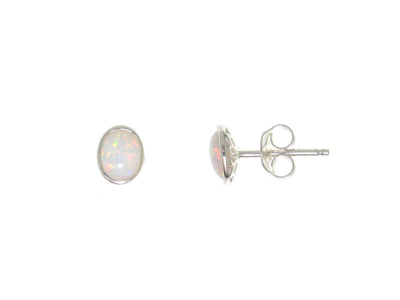 Clous d'oreilles femme argent rhodié opale synthétique ovale