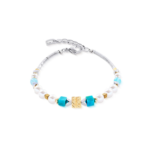 Turquoise, amazonite, perles de cristal, hématite avec finition en oxyde de titane, acier inoxydable doré