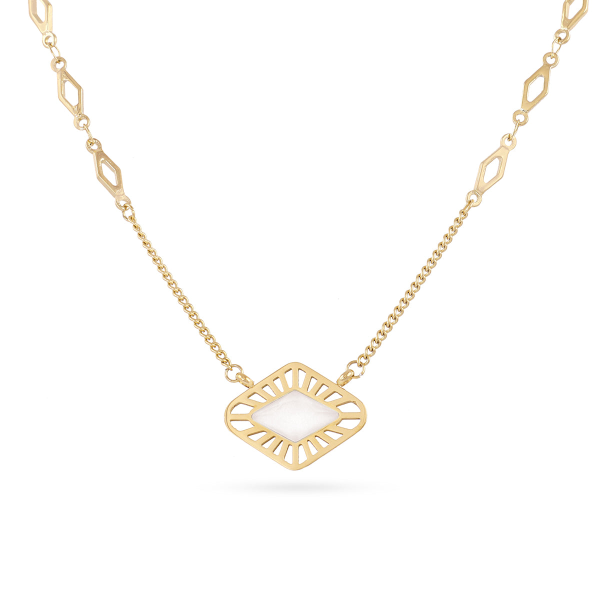 COLLIER - ACIER DORE - PIERRES SYNTHETIQUES BLANCHE