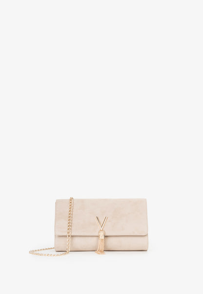 Sac bandoulière femme velours beige chaîne dorée