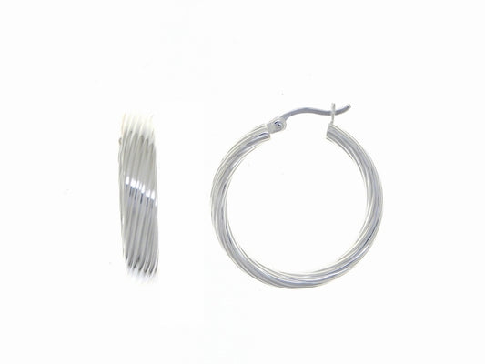 Créoles femme argent rhodié 26mm finition striée