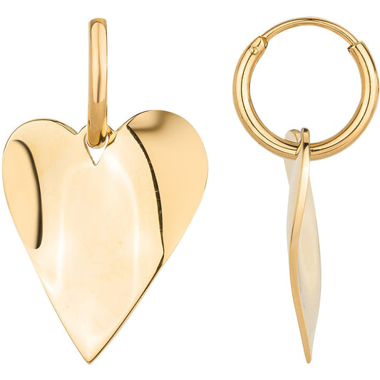 Boucles d'oreilles femme acier doré pendantes cœur poli