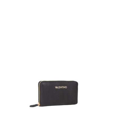 Portefeuille femme zippé cuir grainé noir détail doré