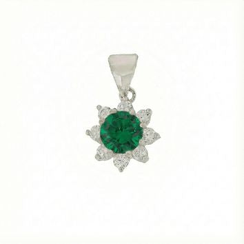 Collier femme argent rhodié pendentif fleur émeraude