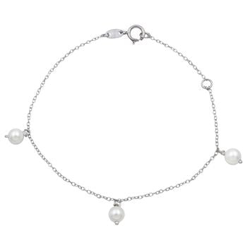 Chaîne de cheville femme argent rhodié perles synthétiques