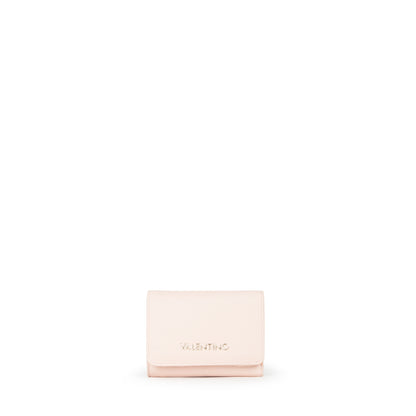 Portefeuille femme compact rose poudré fermoir à rabat