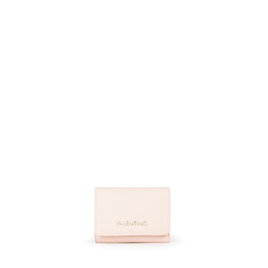 Portefeuille femme compact rose poudré fermoir à rabat