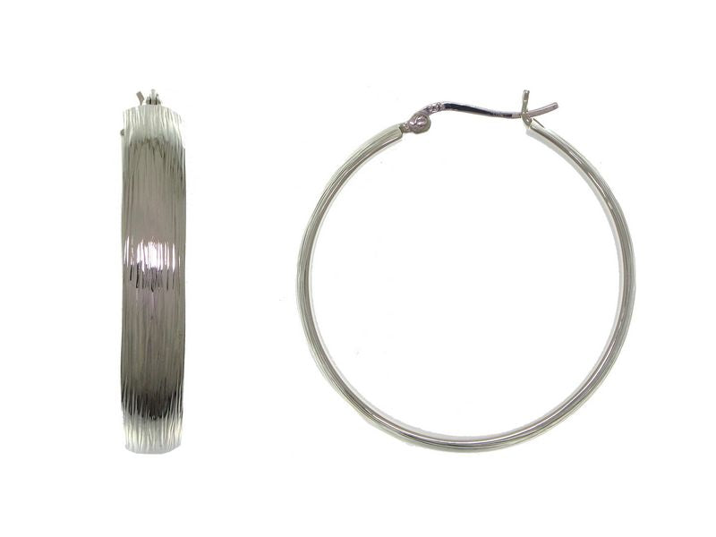 Créoles femme argent 925 rhodié striées 40 mm charnière
