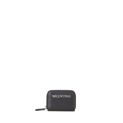 Porte-monnaie femme zippé noir grainé métal argenté
