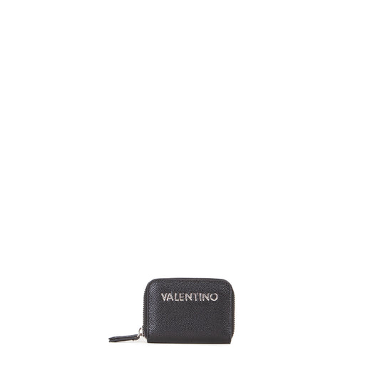 Porte-monnaie femme zippé noir grainé métal argenté