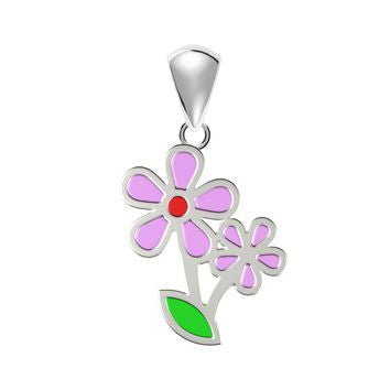 Collier enfant argent 925 rhodié pendentif fleurs laquées