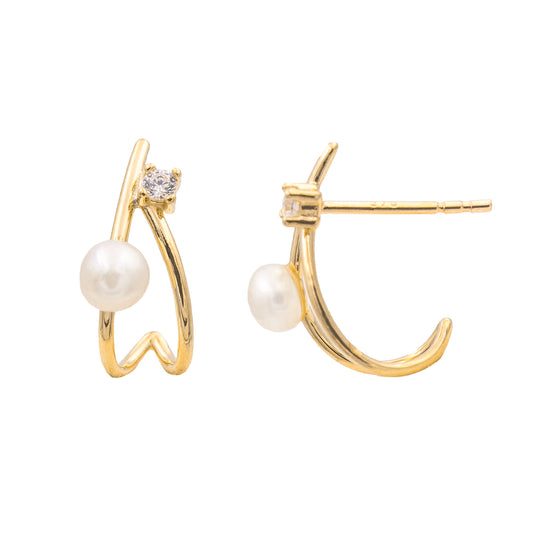 Boucles d'oreilles femme or 9 carats perle culture zirkonia
