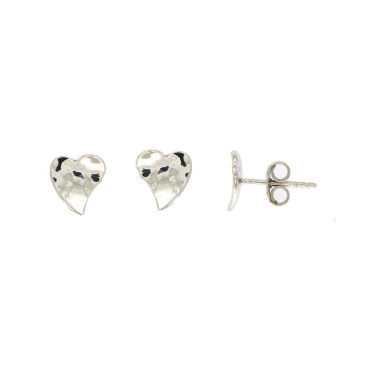 Boucles d'oreilles femme argent rhodié motif cœur martelé
