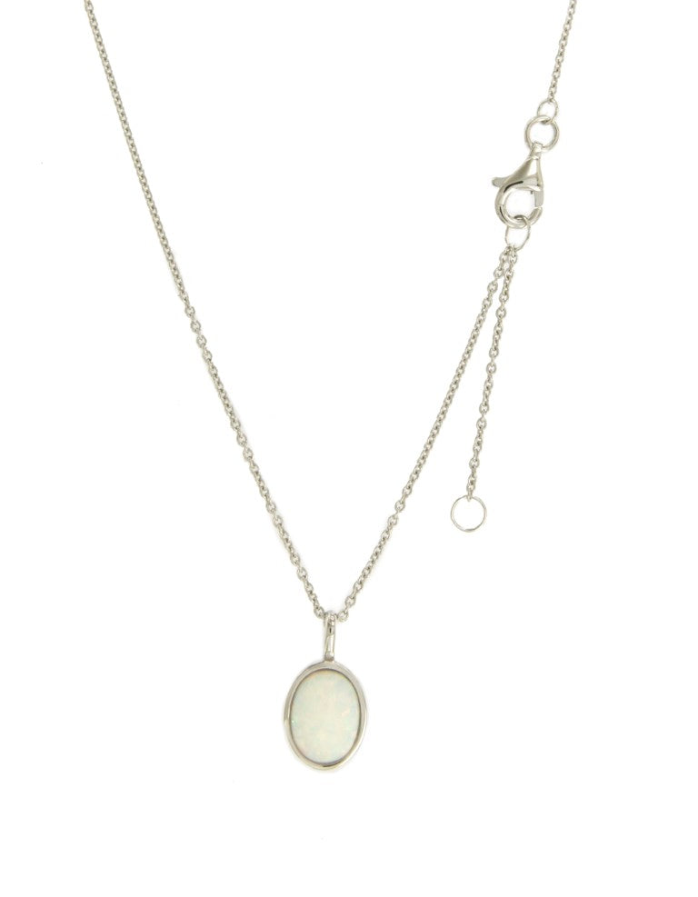 Collier femme argent rhodié pendentif opale synthétique ovale