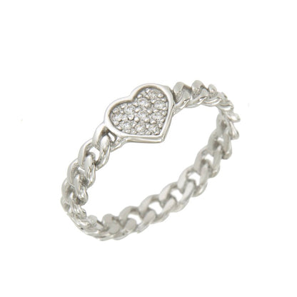 BAGUE ARGENT RHODIE - COEUR - ZIRCONIA