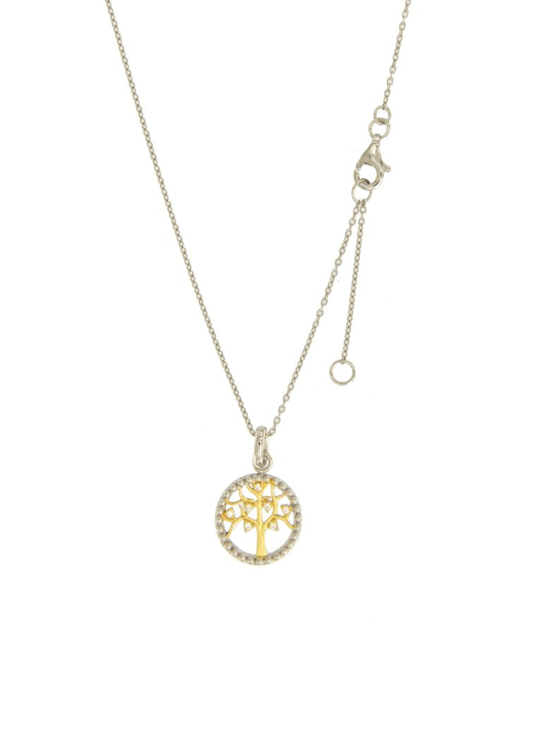 COLLIER ARGENT RHODIE - ARBRE DE VIE - BICOLORE - ZIRCONIA