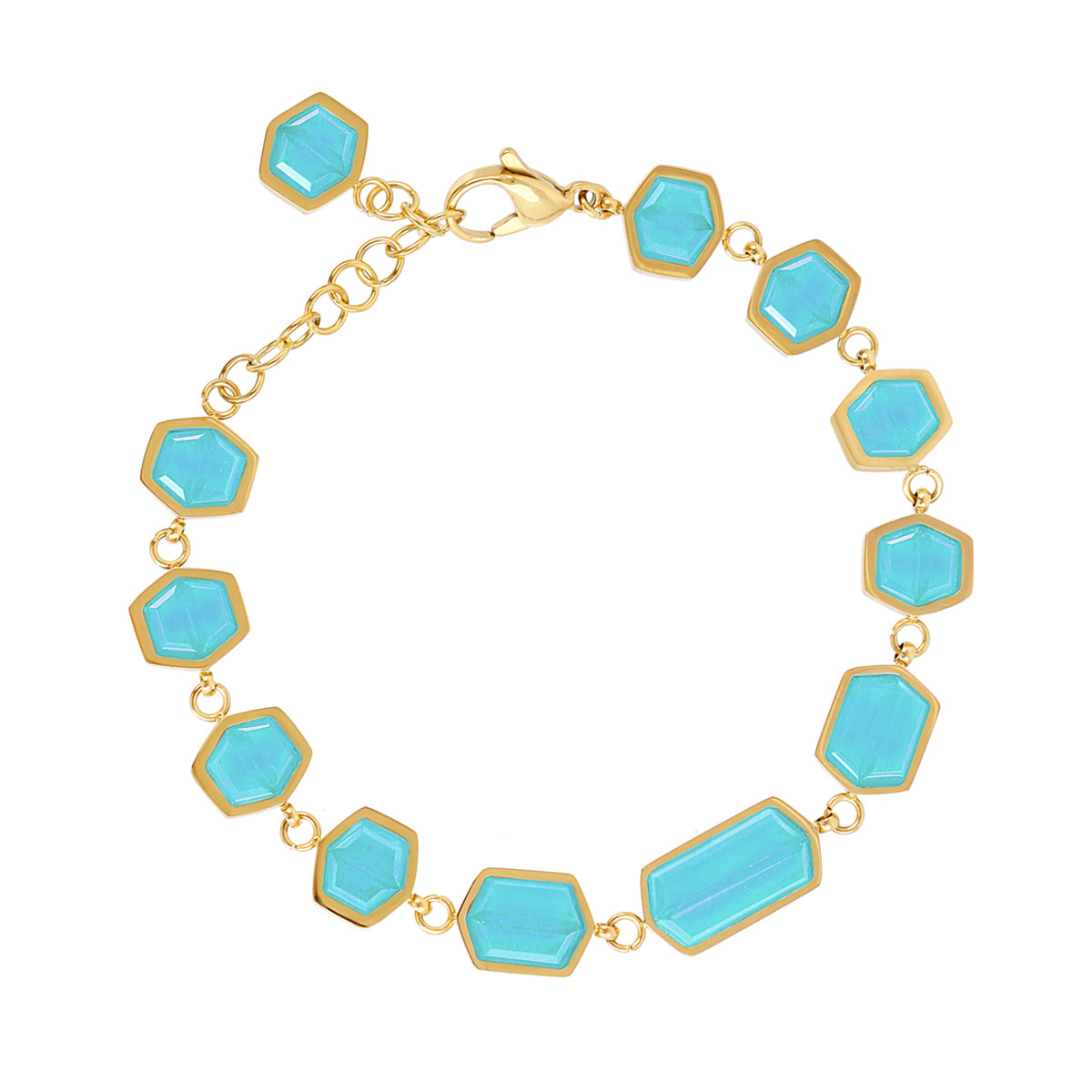 Bracelet femme acier doré pierres synthétiques turquoise