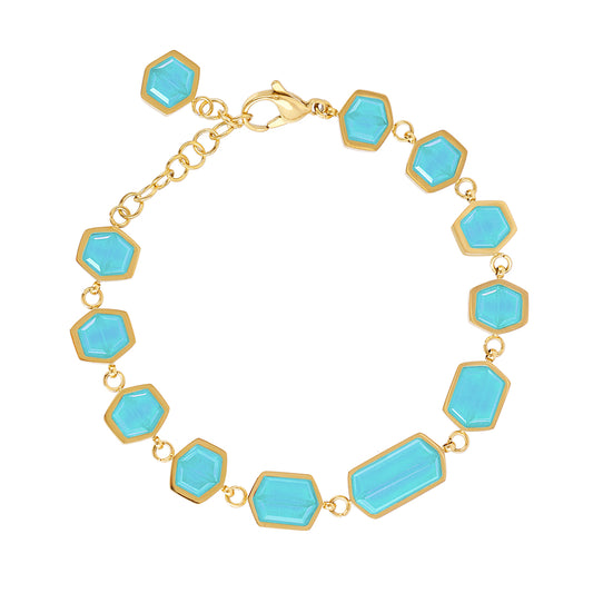 Bracelet femme acier doré pierres synthétiques turquoise