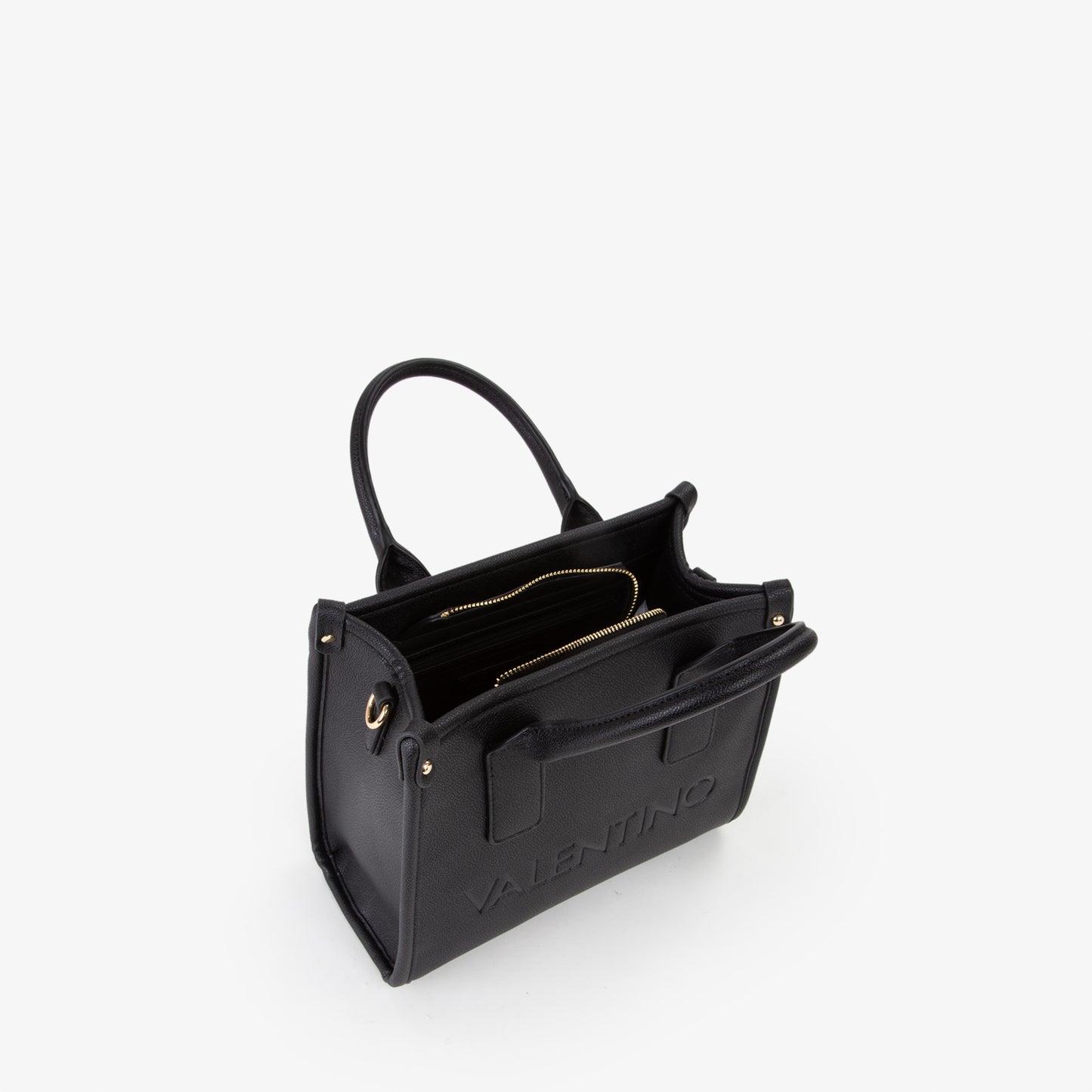 Sac à main femme noir cabas logo embossé doré