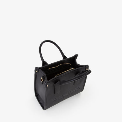 Sac à main femme noir cabas logo embossé doré