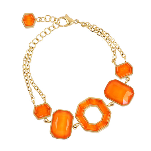 Bracelet femme acier doré pierres synthétiques orange géométriques