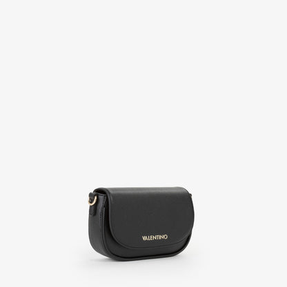 Sac bandoulière femme noir rabat logo doré