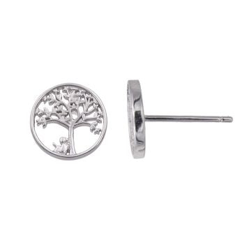 Clou d'oreille femme argent rhodié motif arbre de vie