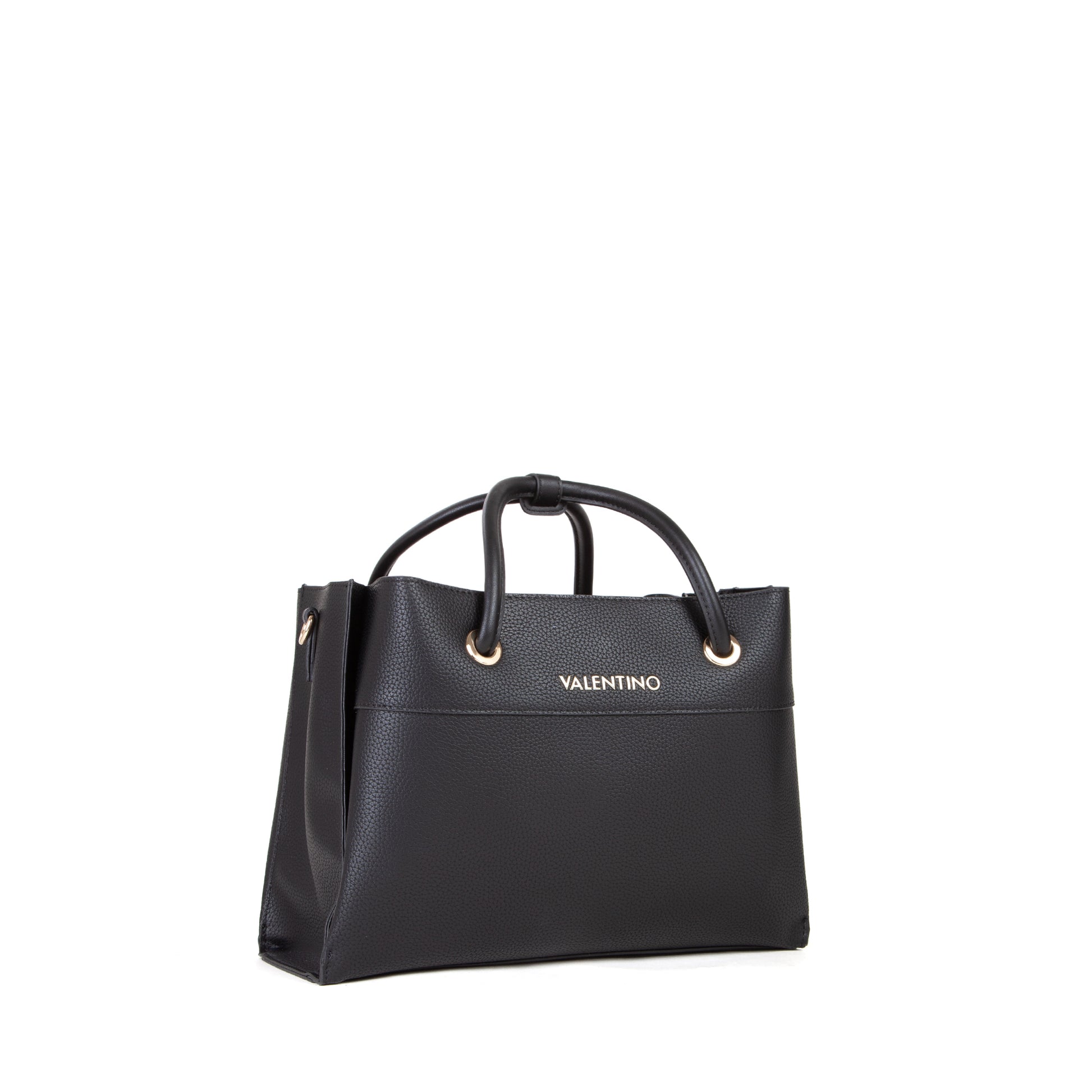 Sac à main femme noir texturé anneaux dorés élégant