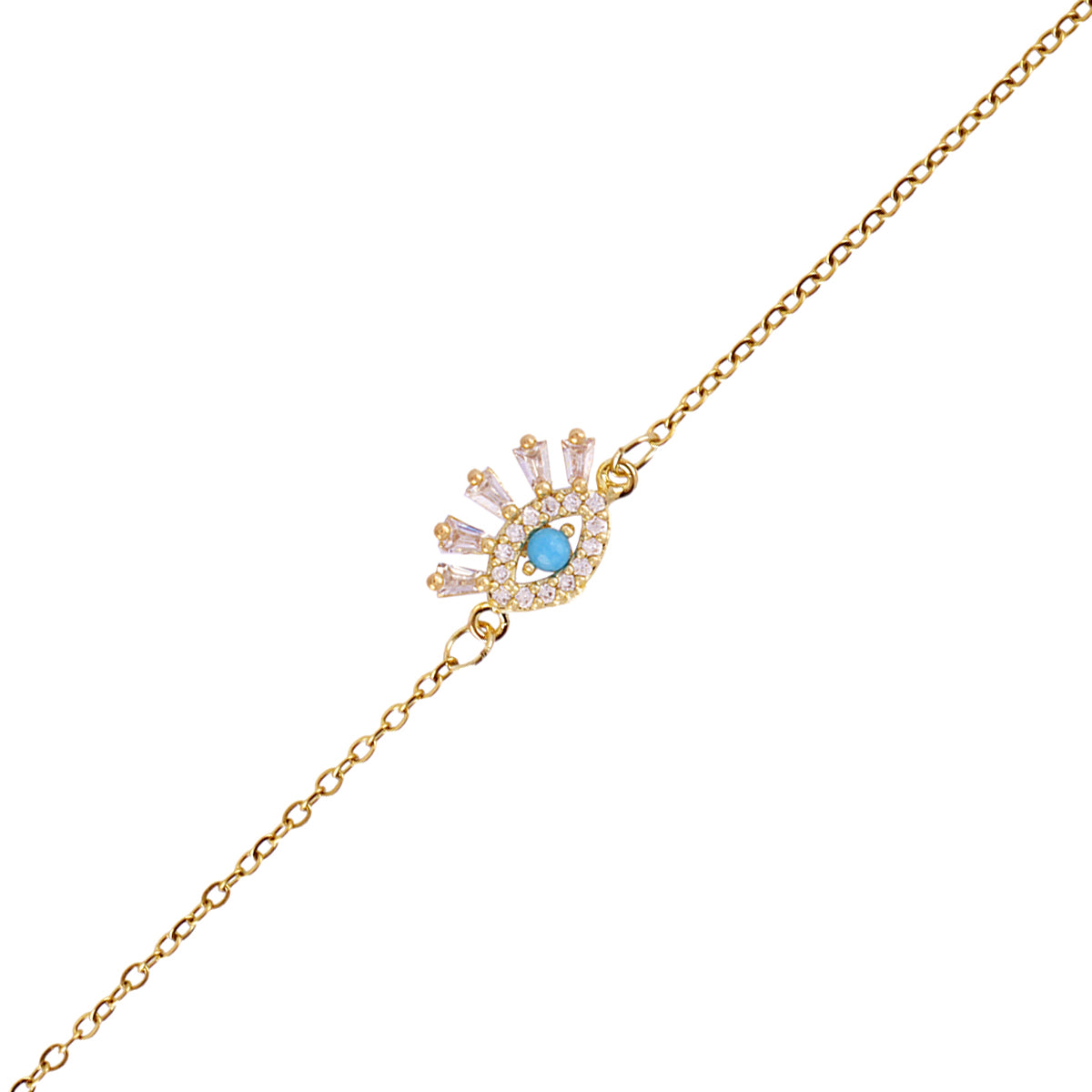Bracelet femme acier doré œil turquoise zirconia