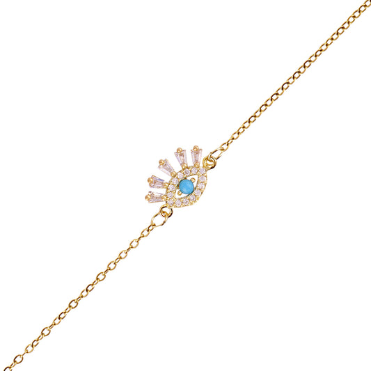 Bracelet femme acier doré œil turquoise zirconia