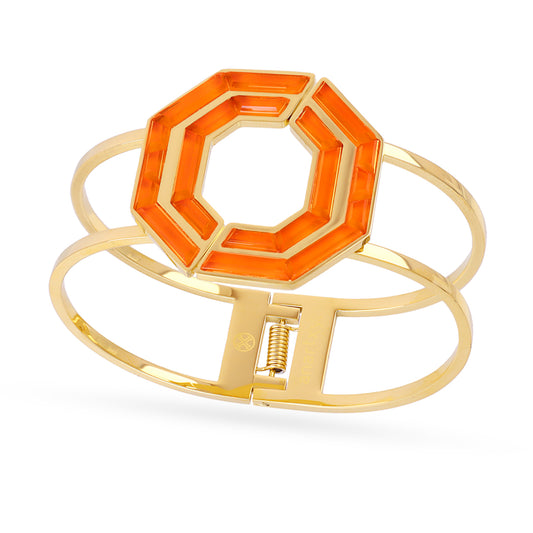 Bracelet femme acier doré octogone pierres synthétiques orange