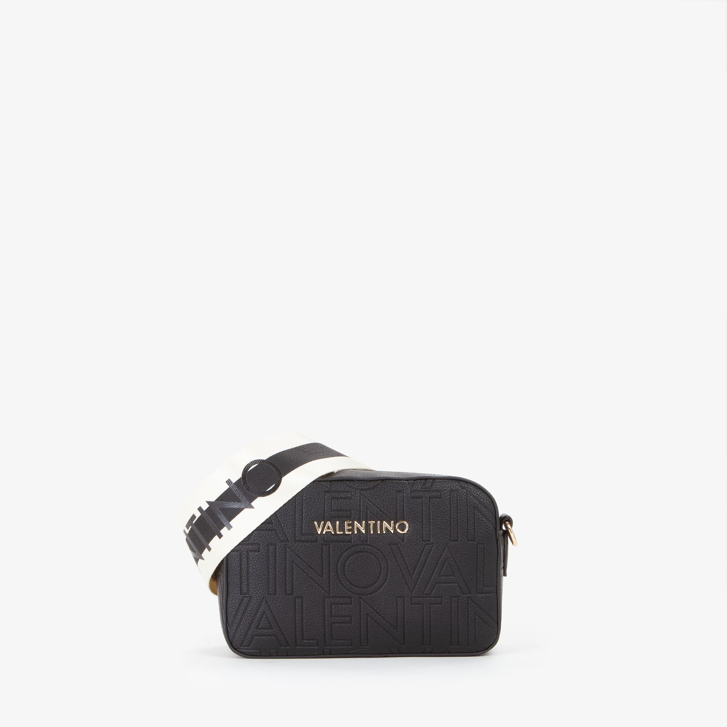 Sac bandoulière femme noir embossé logo répété