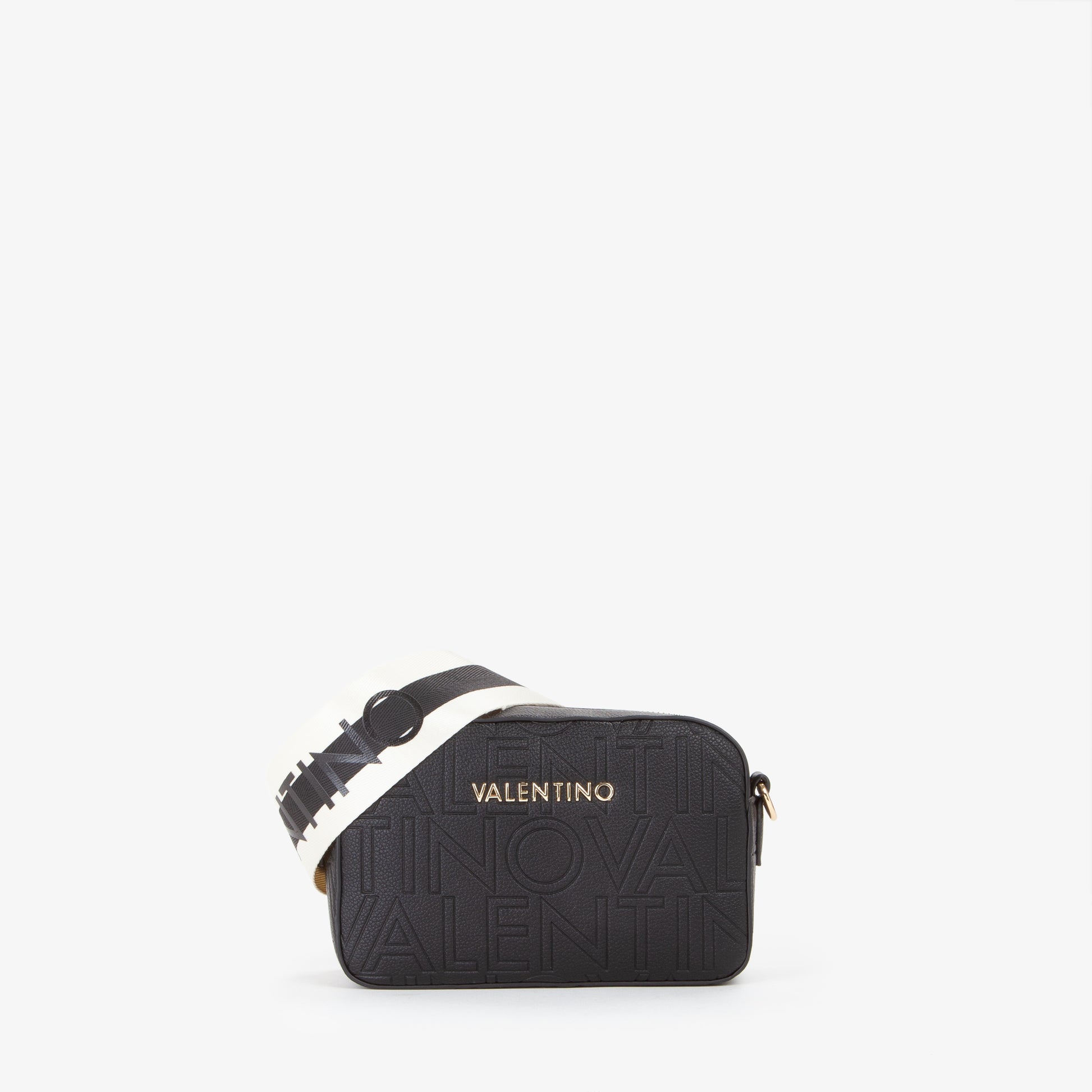 Sac bandoulière femme noir embossé logo répété
